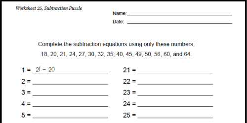 2nd Grade/Level C Lessons 53 and 54 Worksheet 25: Subtraction Puzzle